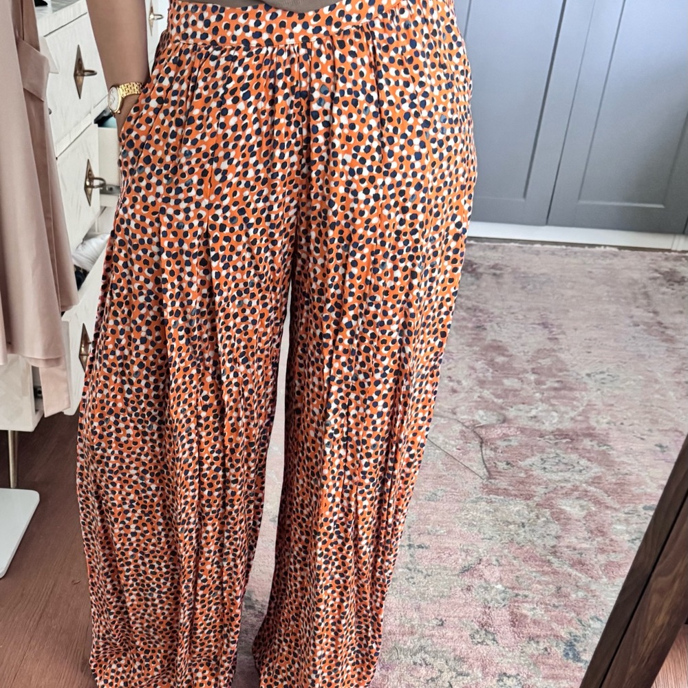 Maeve Gabriela Wide-Leg Pants - Anthropologie - navy orange dots - Picture 2 of 5